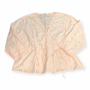 MADEWELL Women’s Peach Long Sleeve Eyelet Wrap Peplum Blouse Size 2X / XXL / 2XL